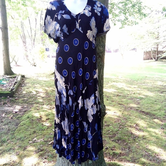 Carole Little Dresses & Skirts - 🖤 SO Good: Vintage 90s Floral Indigo Mexican Flowy Dress in vtg 14